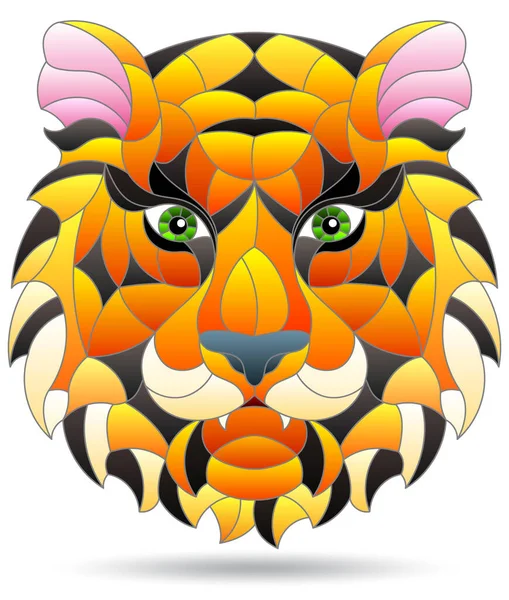 Illustration Dans Style Vitrail Avec Une Tête Tigre Portrait Animal — Image vectorielle