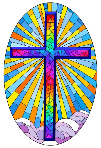 Ilustração Pintura Estilo Vitral Temas Religiosos Vitral Forma Uma Cruz — Vetor de Stock