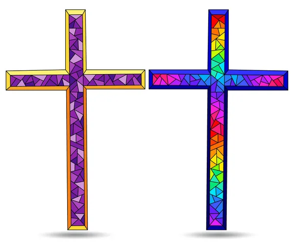 Die Illustrationen Buntglasstil Mit Einem Satz Christlicher Kreuze — Stockvektor