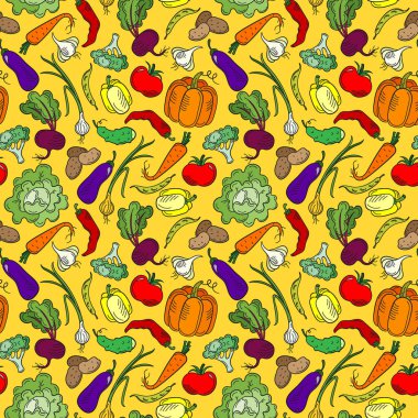 Sebze ve sağlıklı yiyecek teması üzerinde kusursuz desenler, pembe arka planda olgun, parlak sebzeler.