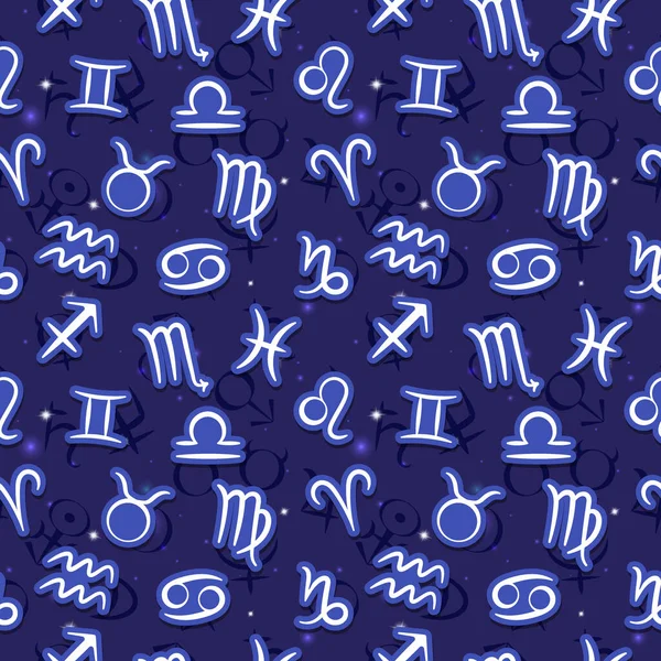 Nahtloses Muster Mit Tierkreiszeichen Und Den Zeichen Der Planeten Sternenblauen — Stockvektor