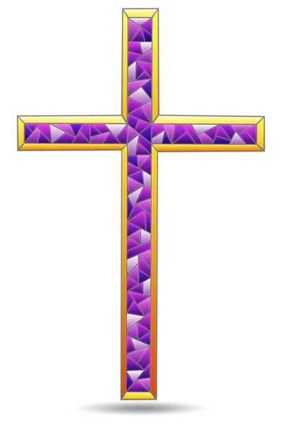 Illustrations Stained Glass Style Christian Cross Isolated White Background — Stock Vector