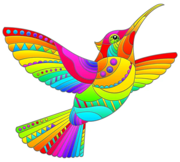 图片说明一只明亮的蜂鸟的彩色玻璃风格 与白色背景隔离 — 图库矢量图片