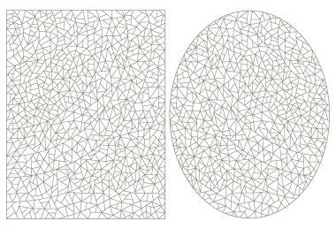 Soyut arka planlar, boyalı camlar, ince cam taklidi, beyaz arka planda koyu çizgiler, dikdörtgen ve oval görüntüler.