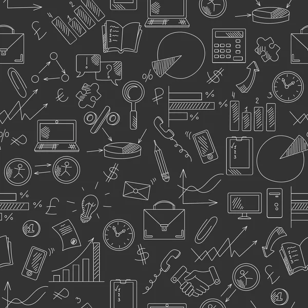 Seamless pattern with hand drawn simple icons business theme, white contour on dark background — Wektor stockowy