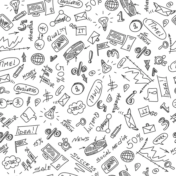 Seamless pattern on the theme of business on a light background is drawn with a black marker — 스톡 벡터