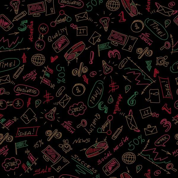 Seamless pattern on the theme of business against a dark background drawn with colored markers — Stok Vektör