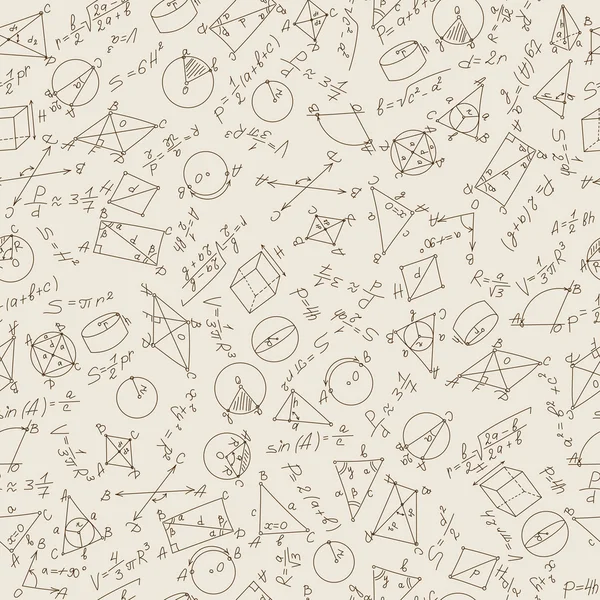 Seamless pattern on the theme of learning and geometry with formulas and graphs in sepia — Stok Vektör