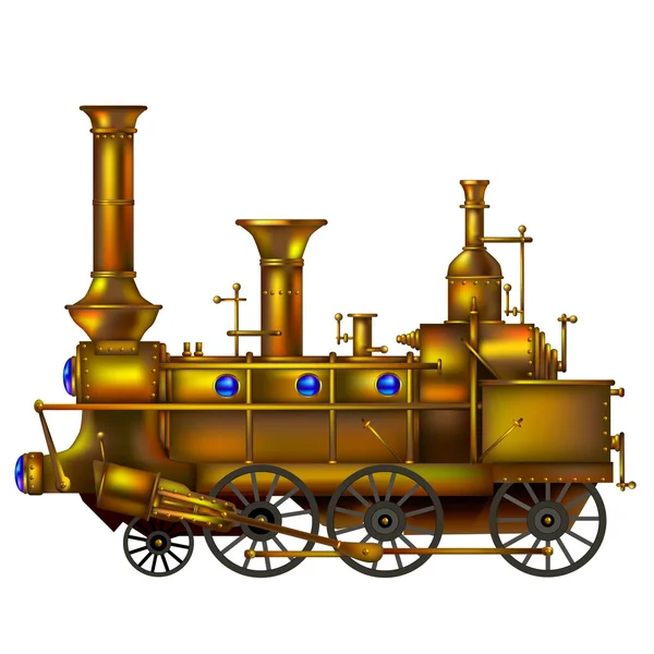 Locomotora de vapor vintage de cobre sobre fondo blanco — Archivo Imágenes Vectoriales