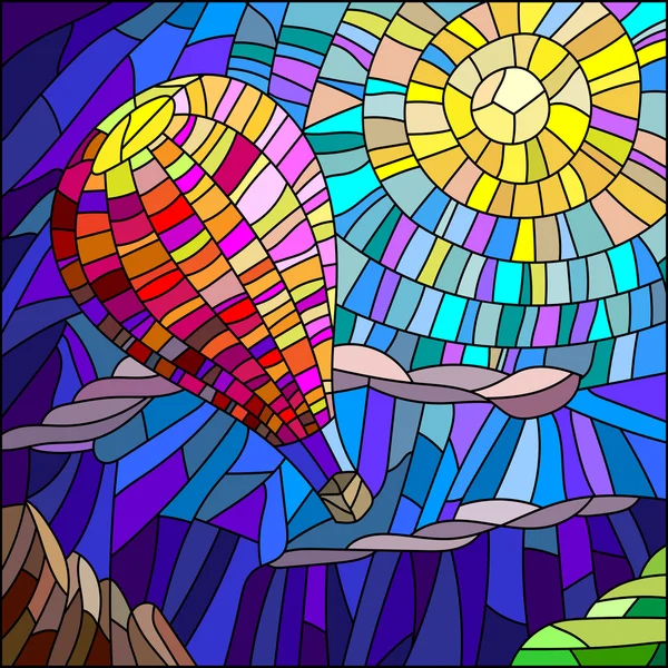 El globo en el fondo del cielo soleado en el estilo de vidrieras — Vector de stock