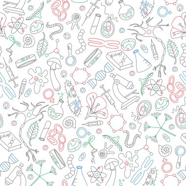 Bir Tema Biyoloji ve eğitim, beyaz arka plan üzerinde renkli marker sorunsuz arka plan