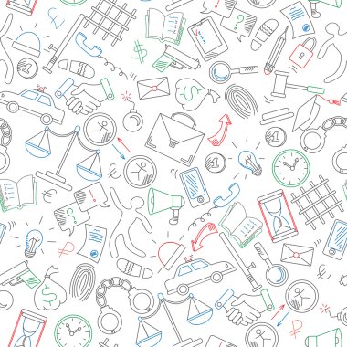 Suç ve ceza, beyaz arka plan üzerinde renkli bir işaretleyici konulu seamless modeli