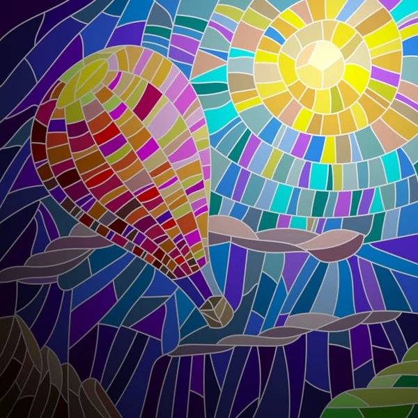 Ballon contre le ciel ensoleillé dans le style vitrail — Image vectorielle