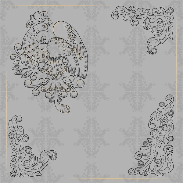 Фон с абстрактными цветочными узорами и птицей — стоковый вектор