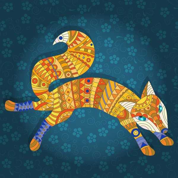 Ilustração em estilo vitral abstrato gato e peixe — Vetor de Stock