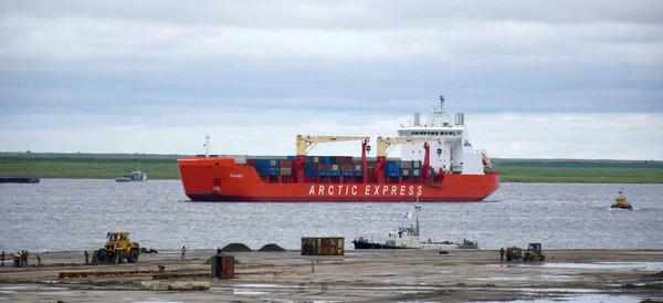 Navio Quebra Gelo Está Estacionado Rio Yenisei Após Uma Quebra — Fotografia de Stock