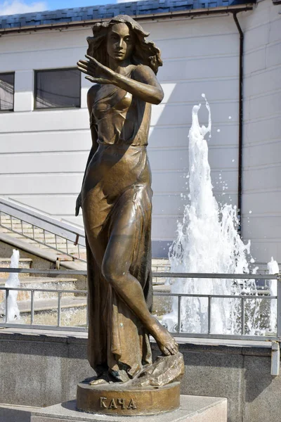 Bronze Sculpture Girl Depicting Kakcha River Cascade Fountain Rivers Siberia — Stock Photo, Image