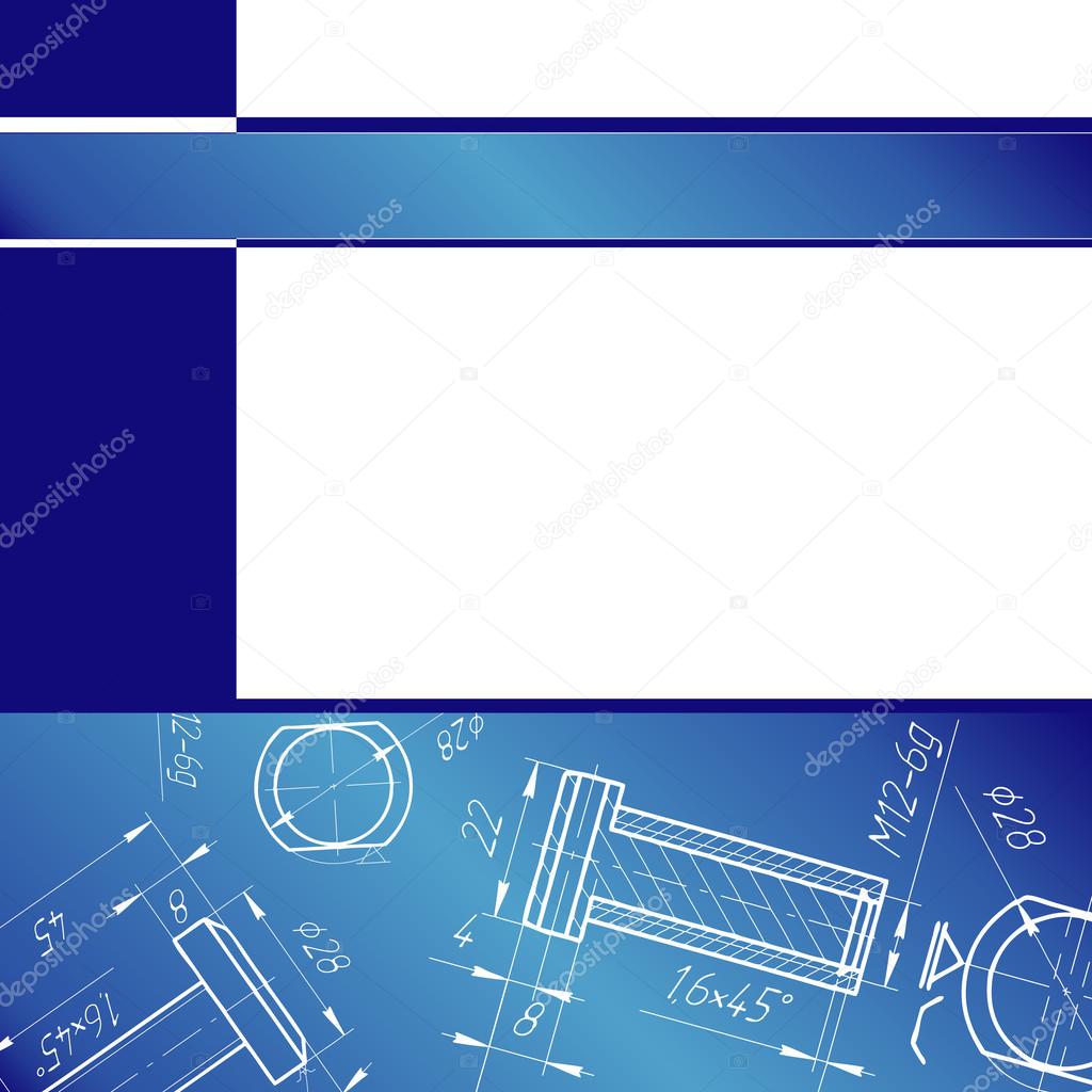 Engineering background. Drawing parts bolt on a blue background. Mechanics,. geometry