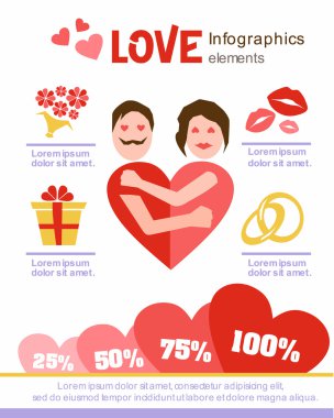 İnfographics seviyorum. Tasarım öğeleri. Sevgililer günü. Tarihi.