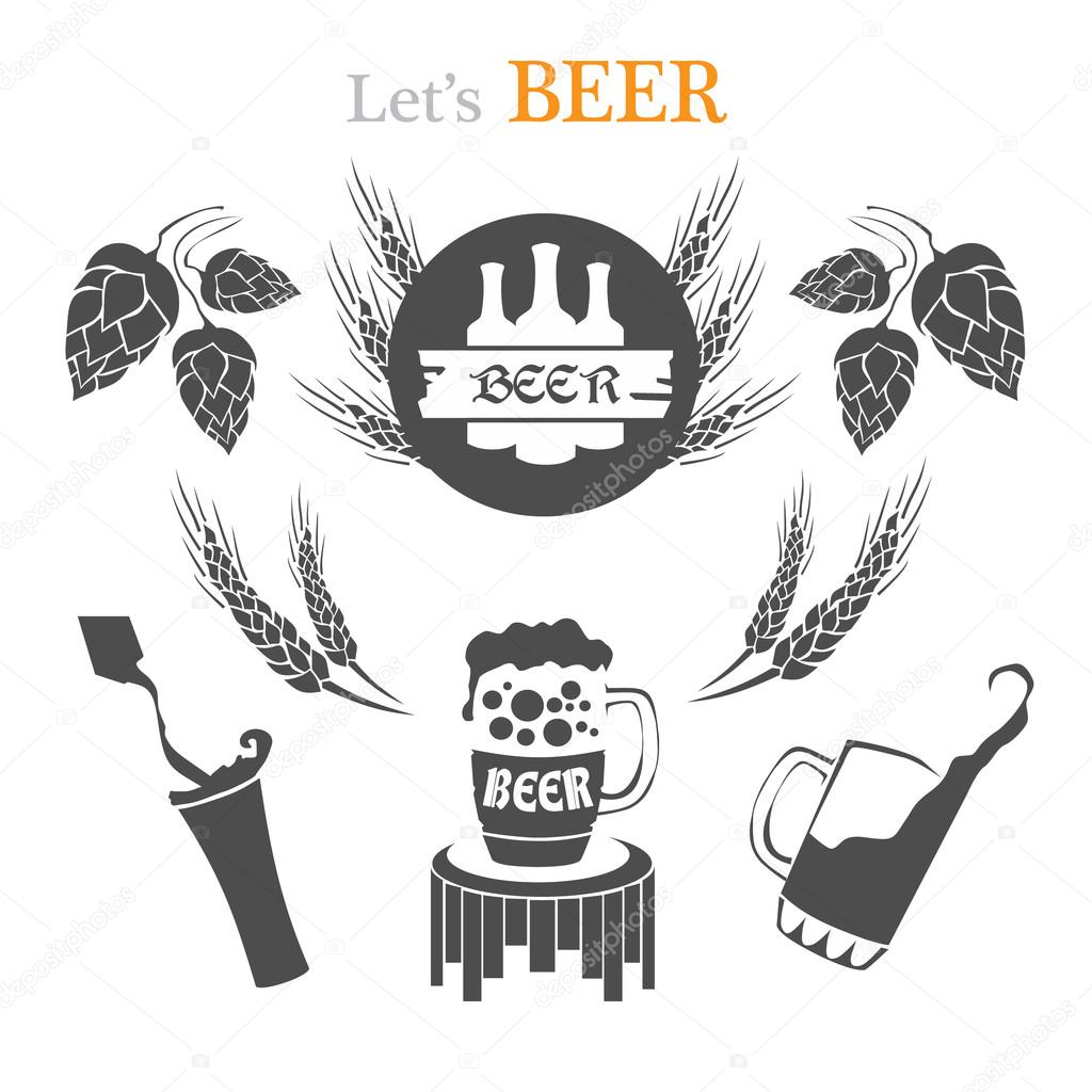 Set of beer emblems, symbols, logo, badges, signs, icons and design elements.
