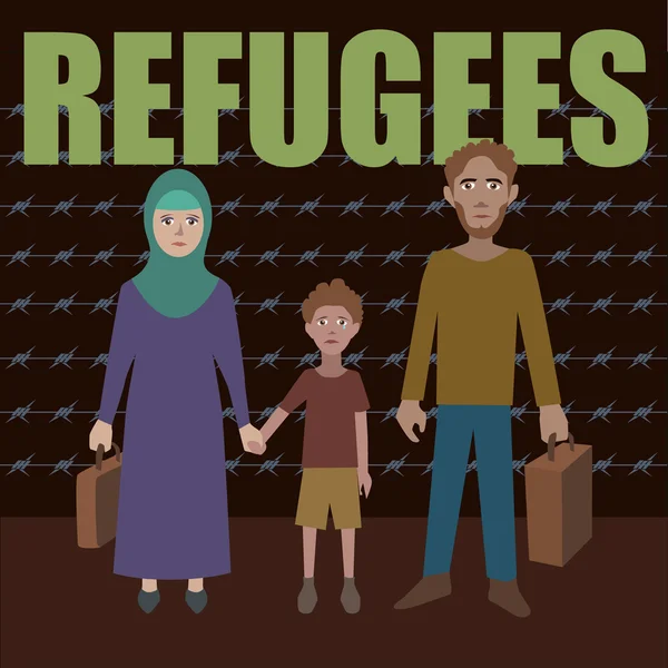 Syrian refugees. Civil war in Syria. Syrian crisis. emigrants. Fleeing war. — Stock Vector