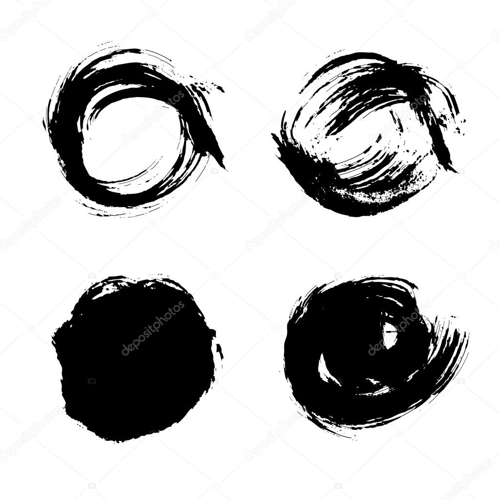 Vector hand drawn circles. Grunge ink brush strokes set on a white background