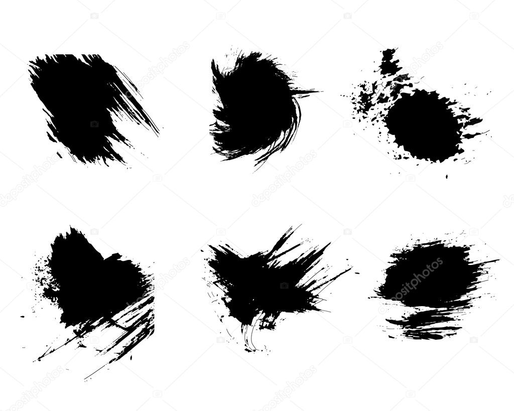 Set of grunge vector and ink brushes. Abstract black design elements.