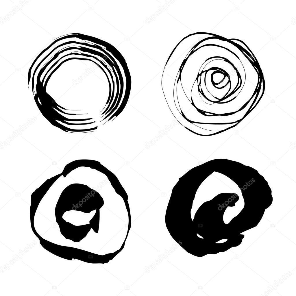 Vector hand drawn circles. Grunge ink brush strokes set on a white background