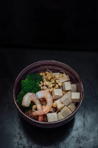 Soba with tofu, lentils sprouts, shrimp — Stock Image Soba with tofu, lentils sprouts, shrimp Royalty Free Stock Images