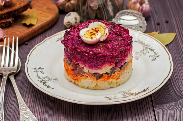 Russian traditional food. Herring under a fur coat — Stock Image Russian traditional food. Herring under a fur coat Stock Image