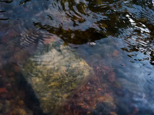 Gravier Coloré Fond Ruisseau Rapide Peu Profond Visible Travers Eau — Photo