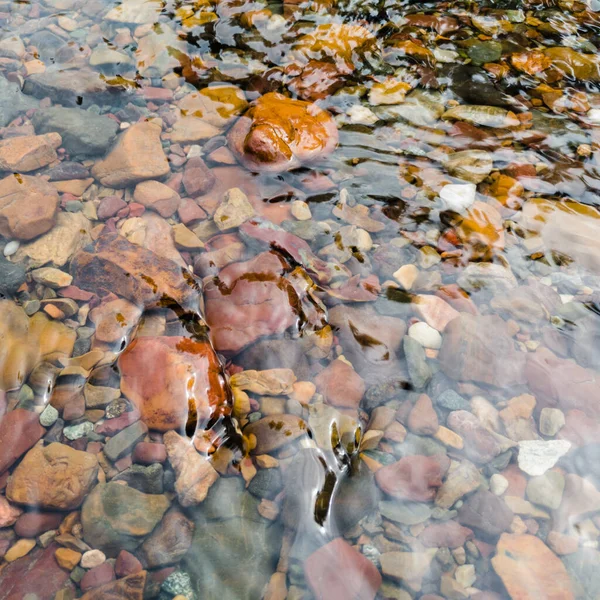 Ruisseau Eau Peu Profond Sur Gravier Coloré Cailloux Différentes Couleurs — Photo