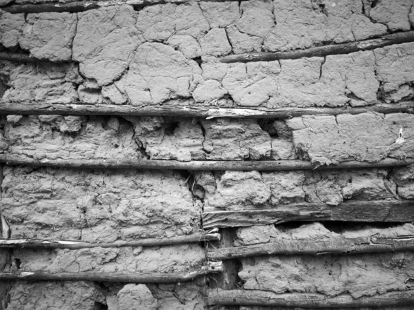 Старая Земляная Стена Деревянными Стержнями Традиционная Архитектура Сельской Местности — стоковое фото