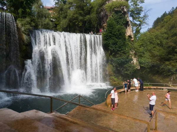 Berømte Fossefall Den Historiske Byen Jajce Der Pliva Møter Elven – stockfoto