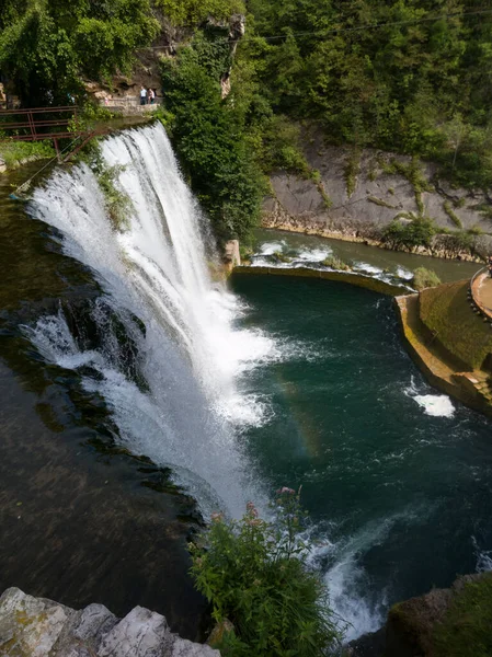 Híres Vízesések Jajce Ban Ahol Pliva Folyó Találkozik Vrbas Folyóval — Stock Fotó