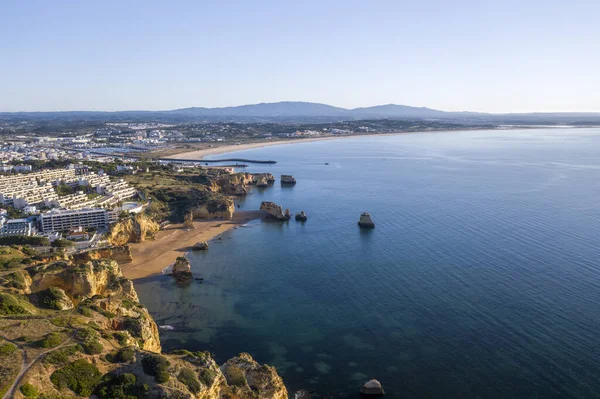 Doña Ana Strand Bij Zonsopgang Portugese Zuidelijke Gouden Kust Kliffen — Stockfoto