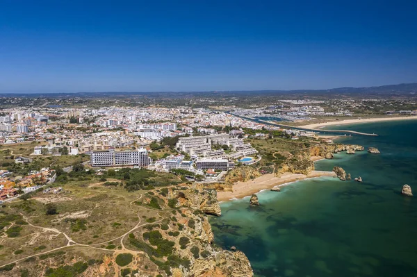 Ponta Piedade Portugese Zuidgouden Kust Kliffen Uitzicht Stad Lagos Algarve — Stockfoto
