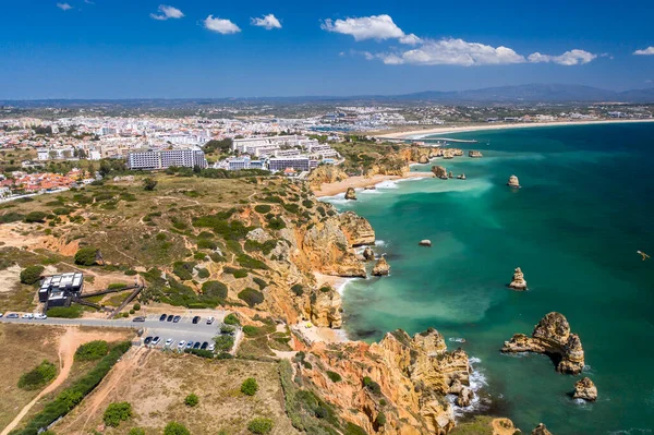 Uitzicht Vanuit Lucht Gouden Kust Kliffen Van Portugese Zuidelijke Stranden — Stockfoto