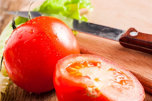 Skär Tomat Mycket Färska Grönsaker — Stockfoto