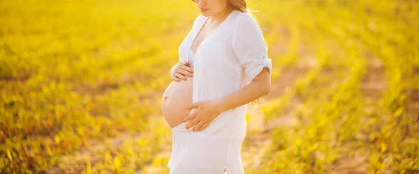 Pregnant Woman White Lingerie — Stock Photo, Image