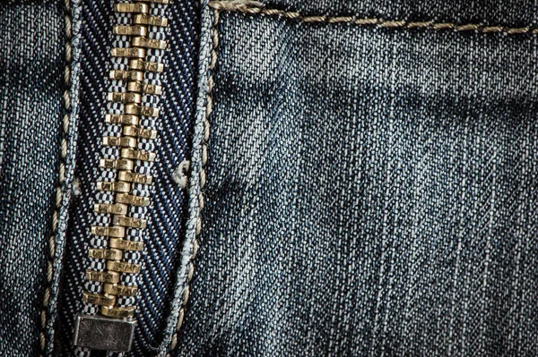 Fermer Jeans Bleu Fond Denim Texture Denim Étiquette Vêtements Serrures — Photo