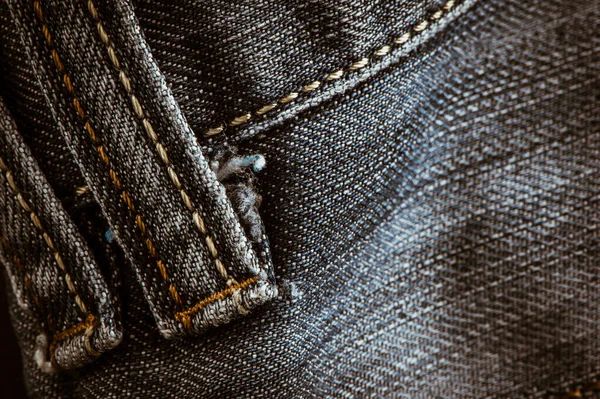 Chiudi Blue Jeans Denim Sfondo Texture Denim Etichetta Etichetta Abbigliamento — Foto Stock