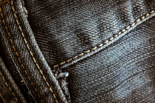 Fermer Jeans Bleu Fond Denim Texture Denim Étiquette Vêtements Serrures — Photo