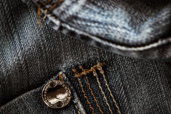 Fermer Jeans Bleu Fond Denim Texture Denim Étiquette Vêtements Serrures — Photo