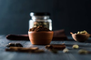 Ground coffee and spices, star anise, cinnamon