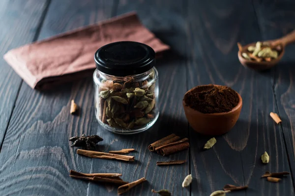Ground Coffee Spices Star Anise Cinnamon — Photo