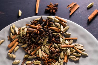 fragrant arabica coffee.Ground coffee and spices, star anise, cinnamon