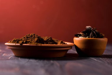 Ground fresh coffee beans on the table.fragrant arabica coffee.