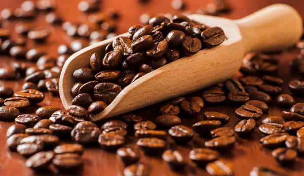 Closeup Coffee Beans Background Coffee Beans Wooden Table Background Ground — Stock Photo, Image