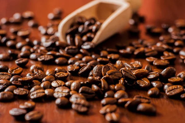 Closeup Coffee Beans Background Coffee Beans Wooden Table Background Ground — Stock Photo, Image